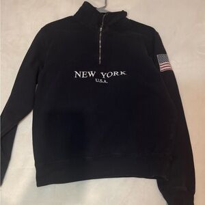 Brandy Melville Black Zip-Up Jacket with Embroidery